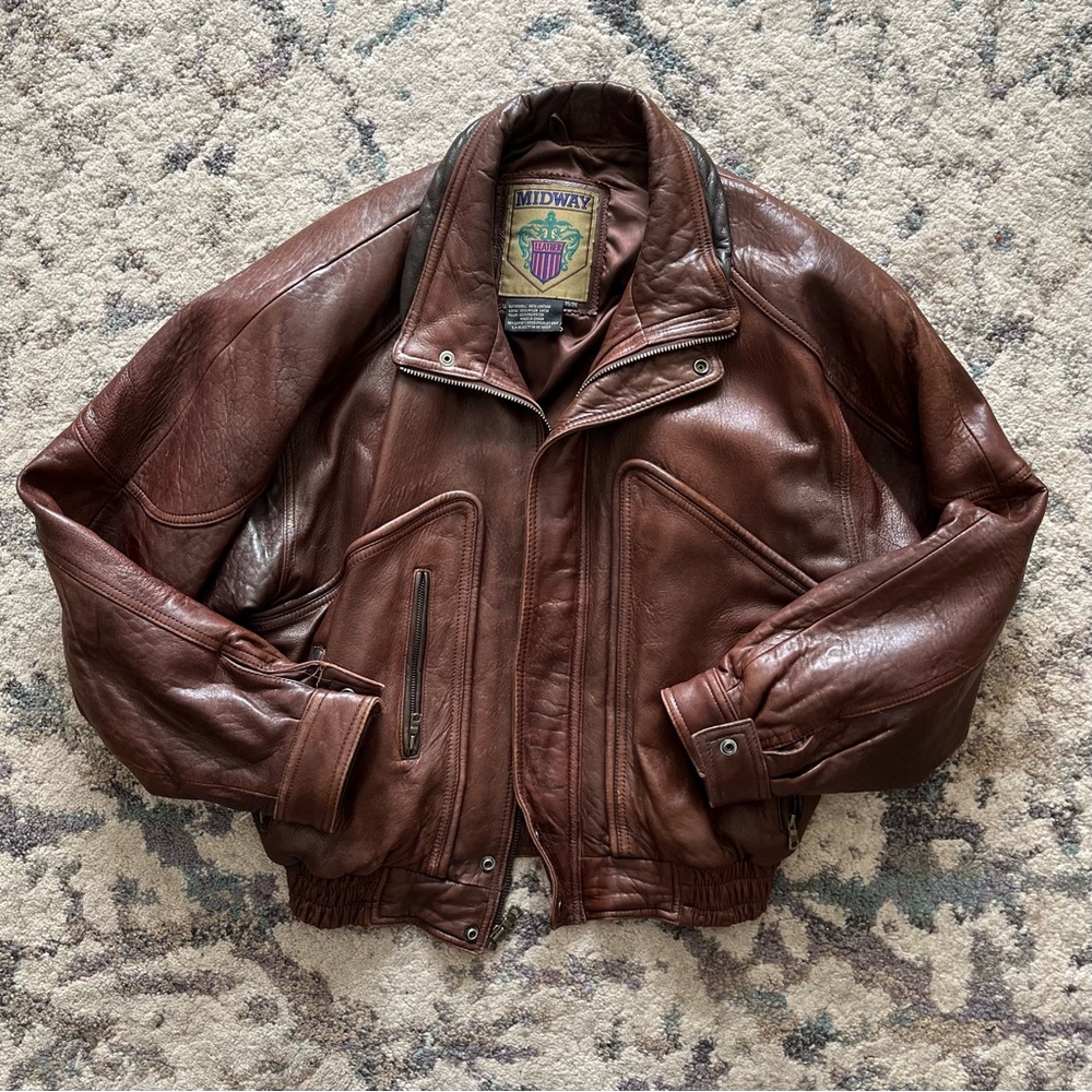 Brown Leather Bomber Jacket